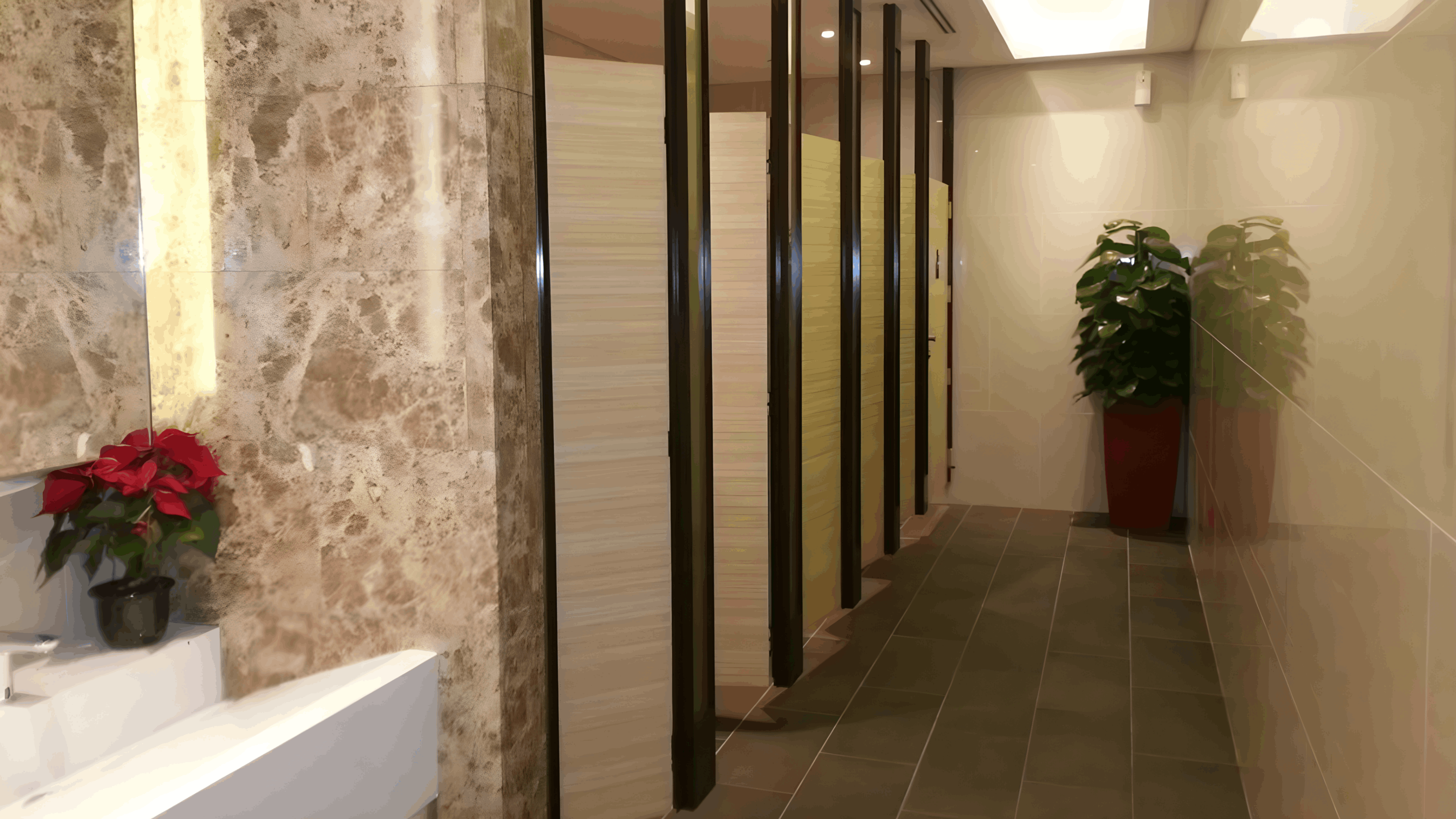 Luxury restroom renovation at Resort World Sentosa Casino with premium fixtures and modern design